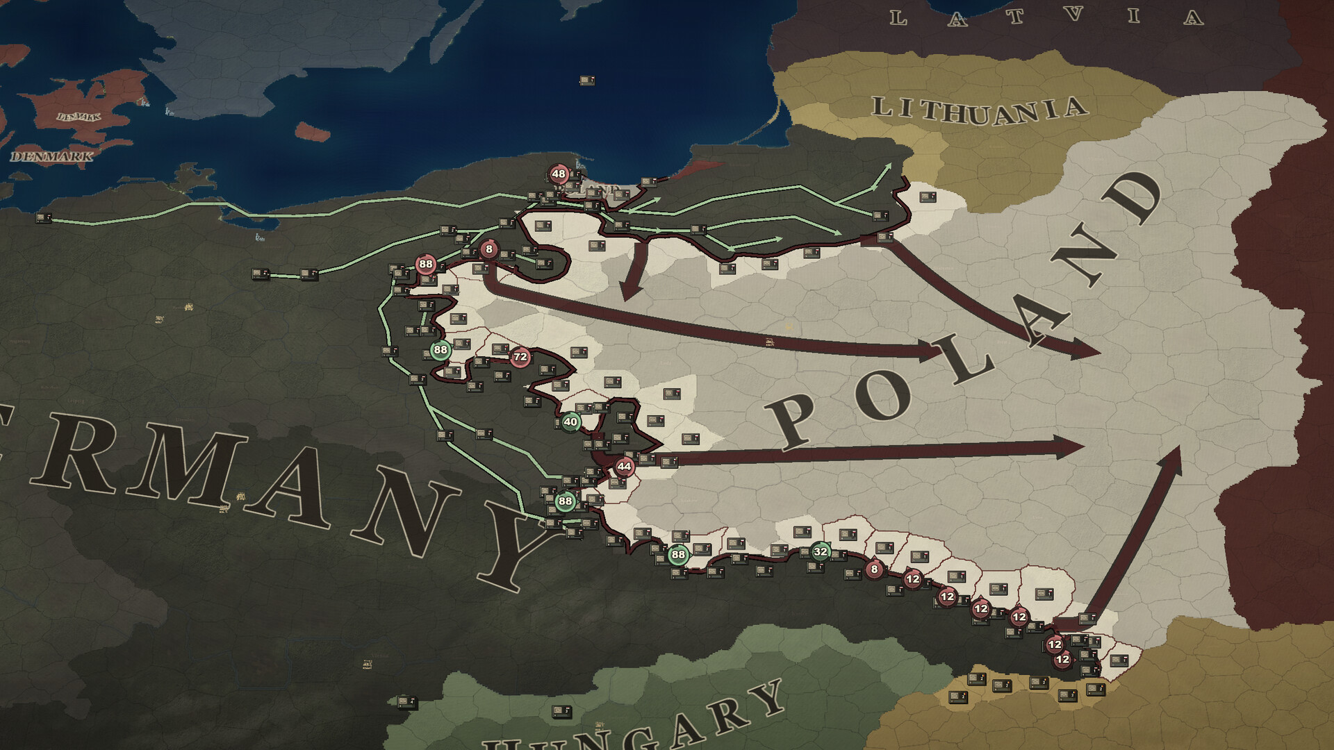 Front lines and battle plans across Poland