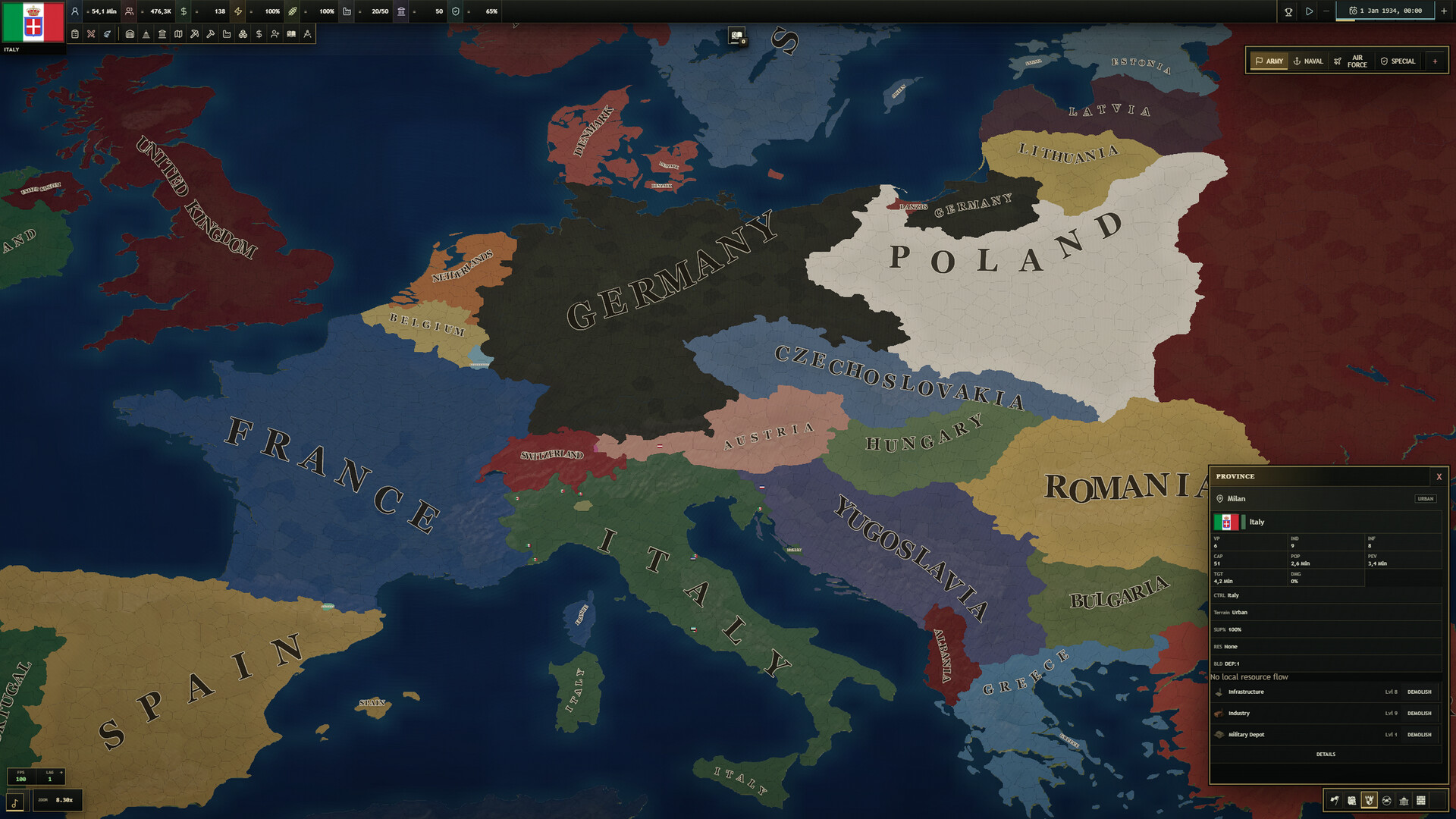 Political map of Europe in STATO